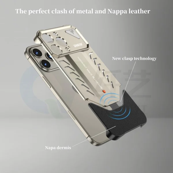 Aluminum Alloy Nappa Leather Buckle Heat Dissipation And Anti-fall iPhone Case