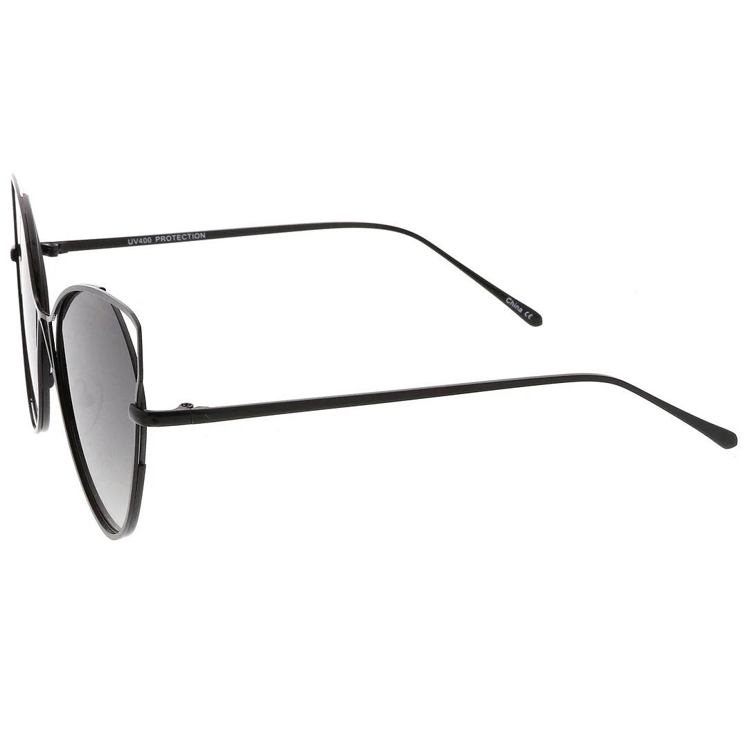 Women's Open Metal Slim Temple Neutral Colored Flat Lens Oversize Cat Eye glasses 60mm