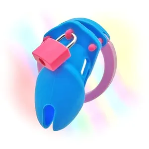 pornhint Pornhint Chastity Cage Silicone V6 - Multicolour Small Male Lock Device Abdl Sissy (Blue Pink) Fetish