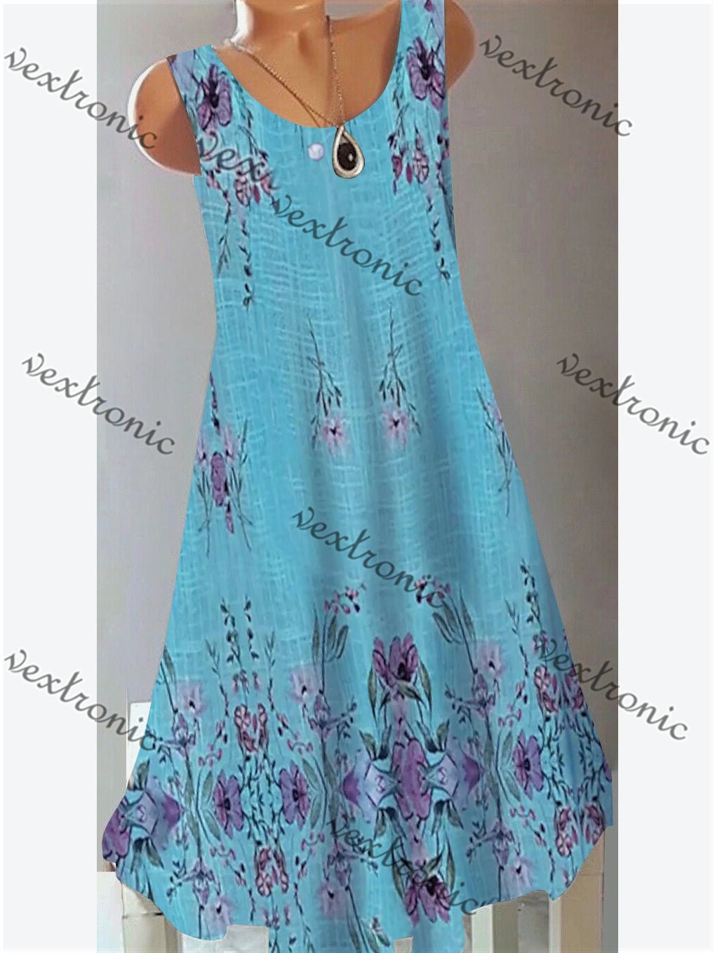 Women's Sleeveless Scoop Neck Floral Printed Midi Dress
