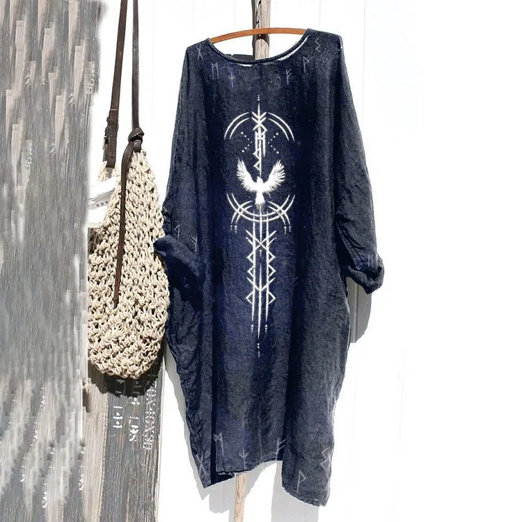 Tribal Ethnic Viking Bird Graphics Print Blouse