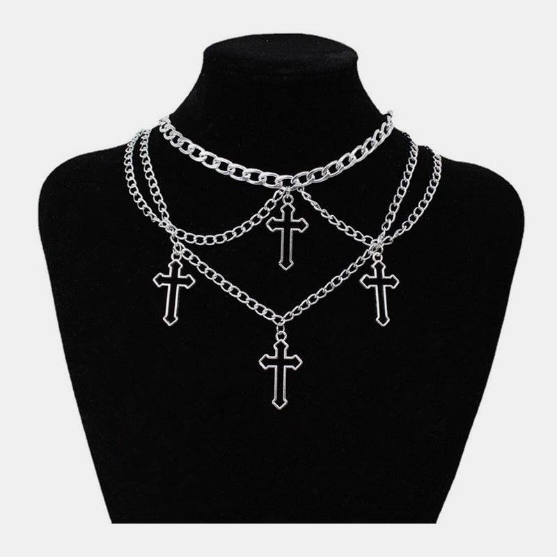 Hollow Out Cross Multi Layer Necklace
