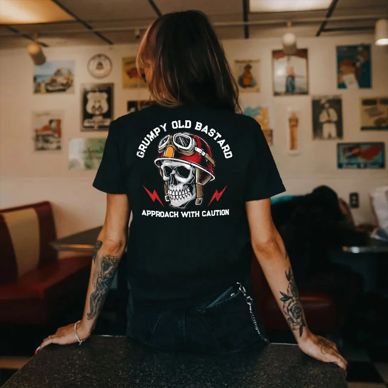 GRUMPY OLD BASTARD Helmet Skull Print Women's T-shirt