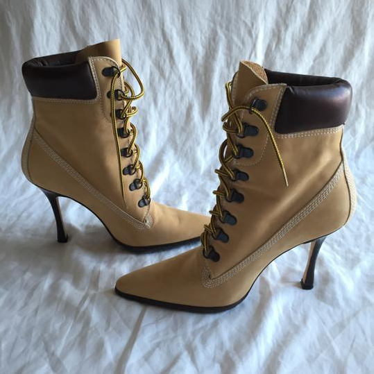 Khaki Lace Up Stiletto Heel Boots (Custom Made) Vdcoo