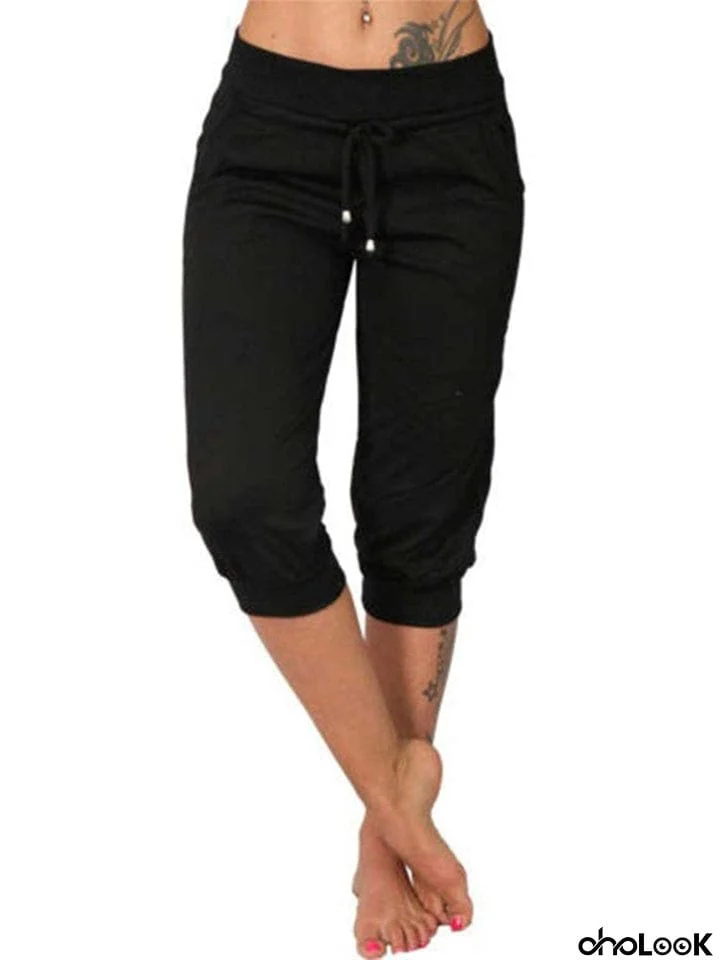 Female Mid-Rise Drawstring All Match Cropped Pants