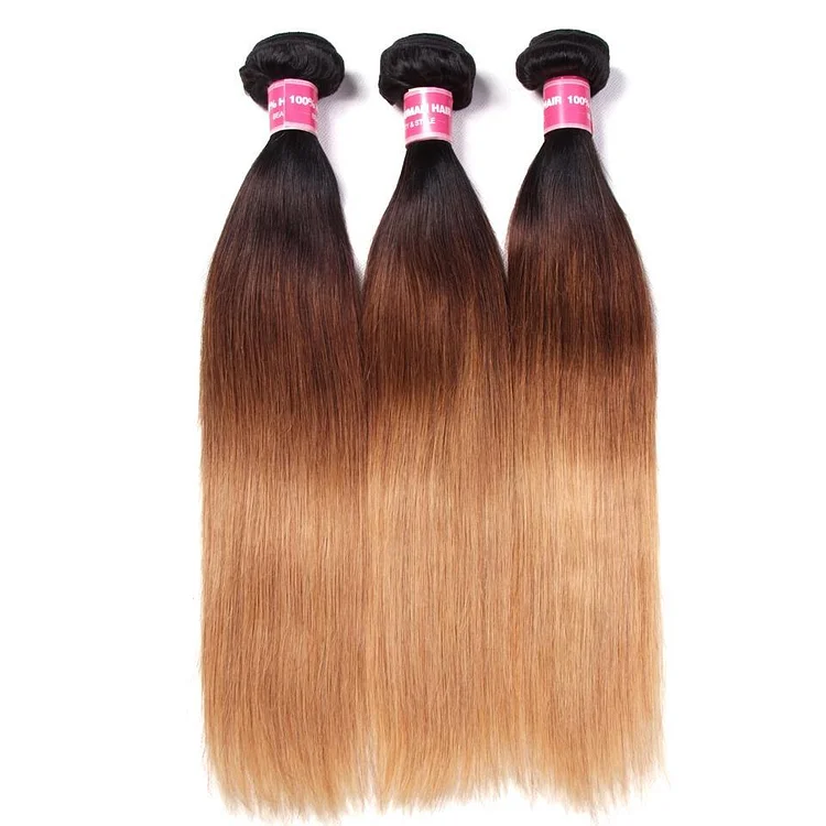 3 Tone Ombre Straight Human Hair 3 Bundles Weave 1b/4/27 Color