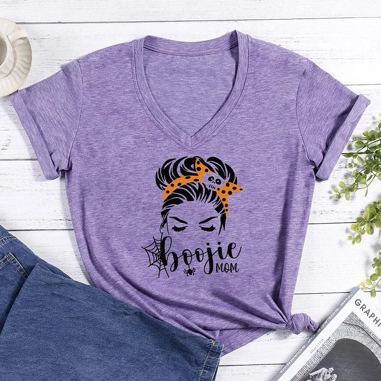 Boojie mom Halloween V-neck T Shirt-Annaletters