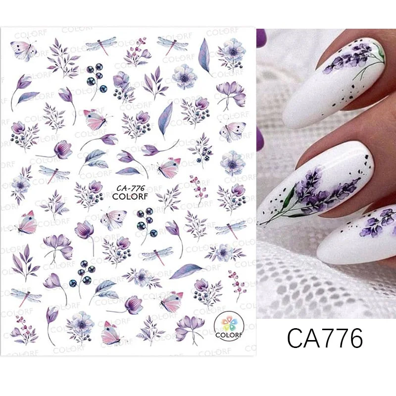 1PC Spring Palm Flowers Leaves 3D Nail Stickers Self-Adhesive Slider Nail Art Decorations Geometry Decals Manicure Accessories-Nail Inspo