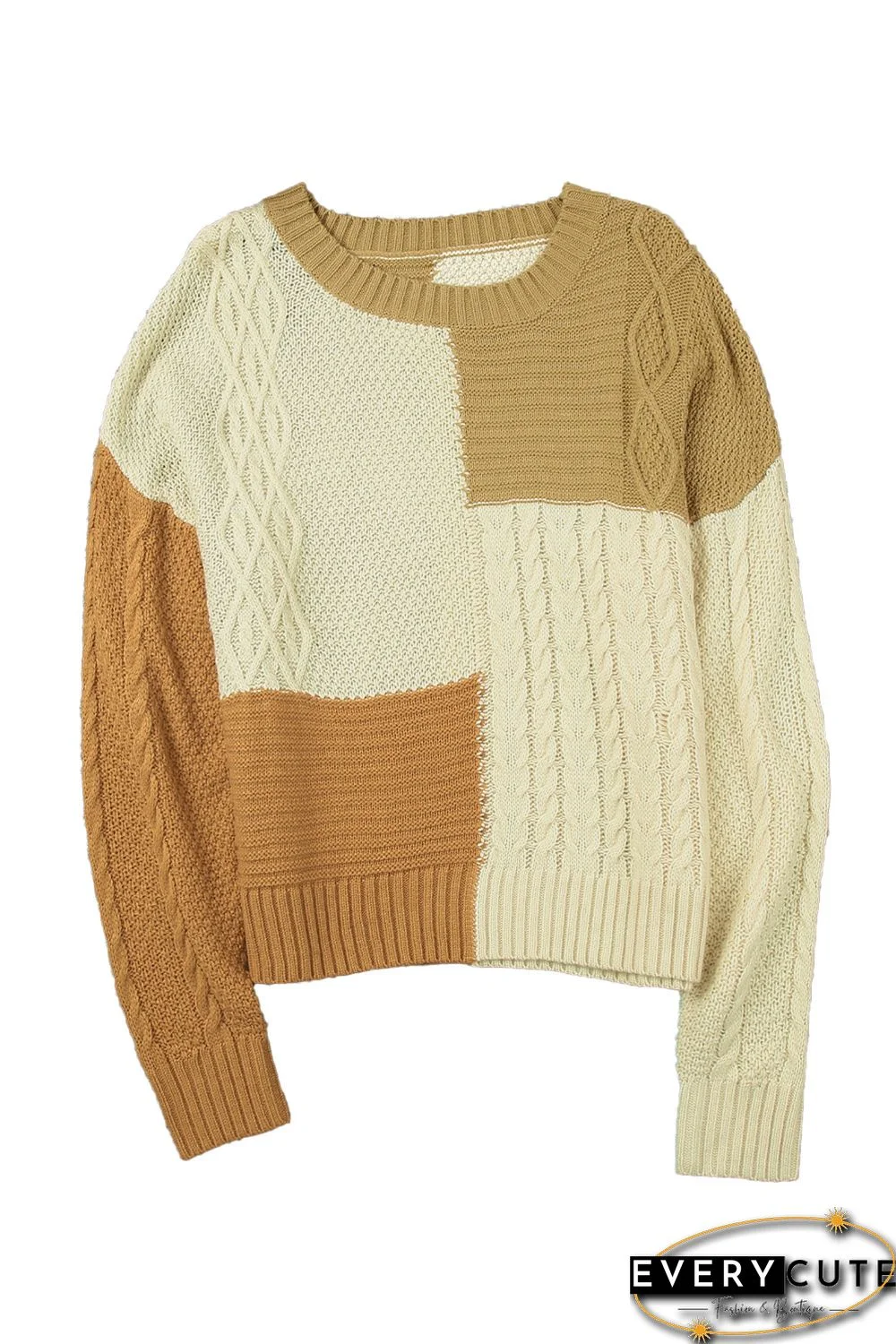 Multicolor Crew Neck Contrast Color Block Sweater