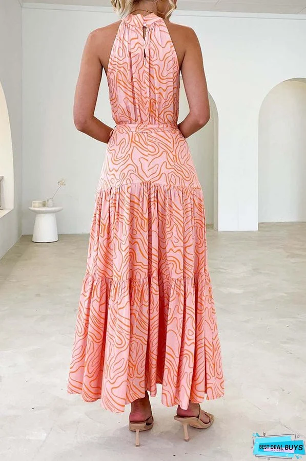 Elegant Loose Fashion Trend Print Lace Up Swing Dress