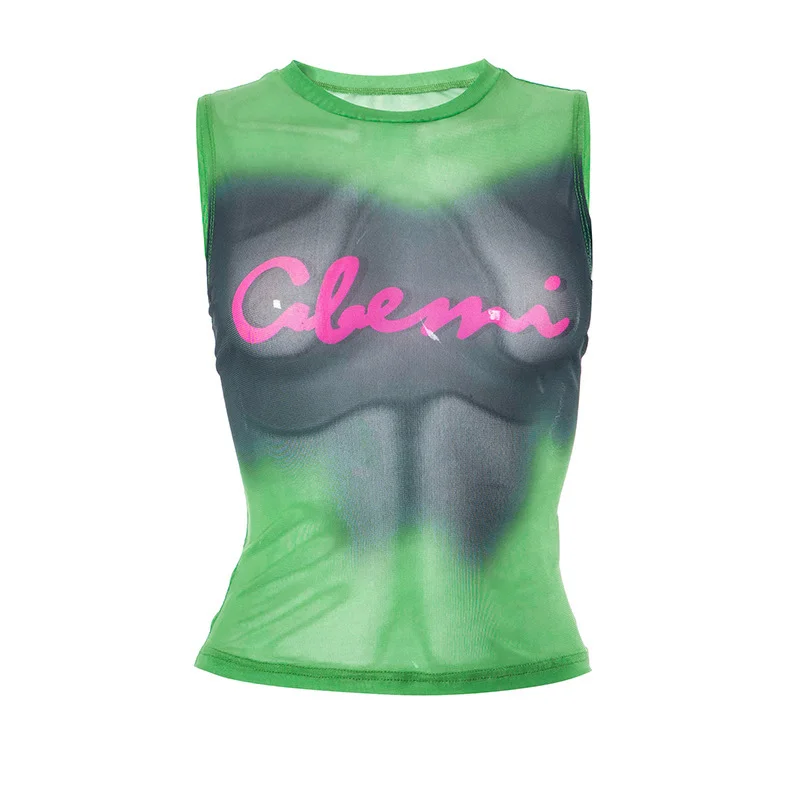 Uveng Women's Sleeveless Summer T-Shirt 2024 Summer New T-Samped Letter Printed Sleeveless Small Vest