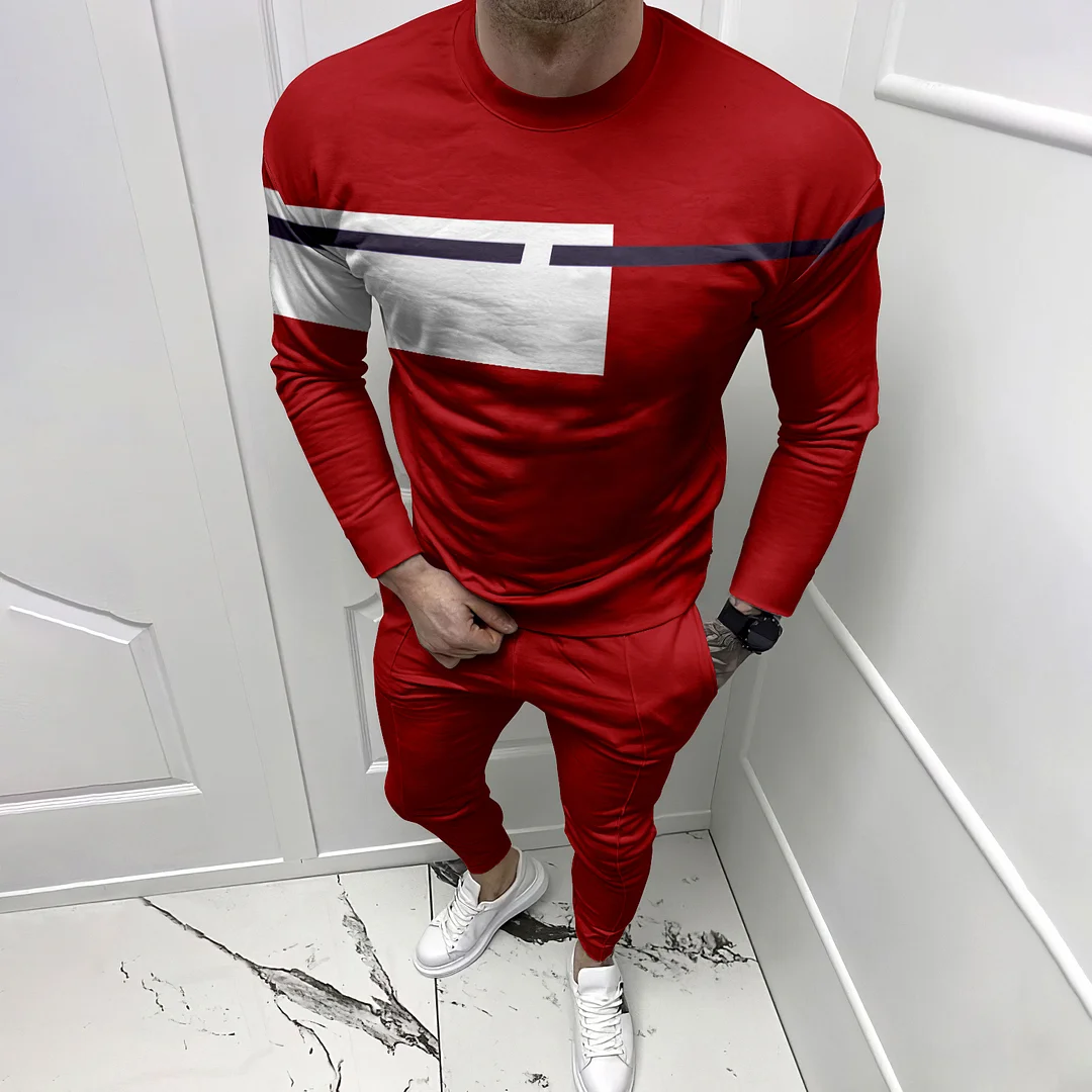 Trendy Christmas Red Geometric T-Shirt And Pants Co-Ord