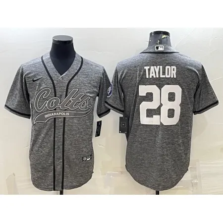 Men's Indianapolis Colts #28 Jonathan Taylor Grey With Patch Cool Base Stitched Baseball Jersey WSBB