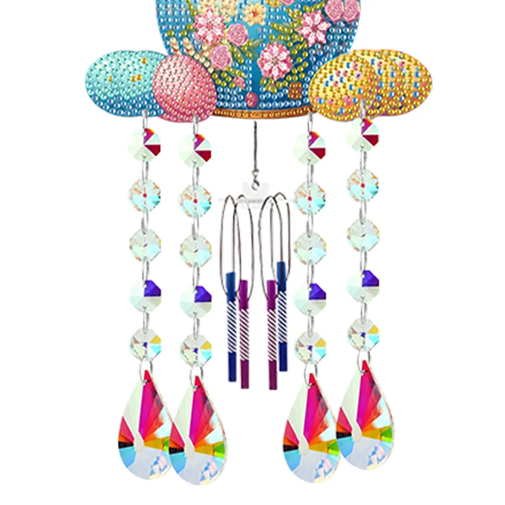 Double Sided Vase 5D DIY Diamond Art Painting Wind Bell Hanging Sign for Wall