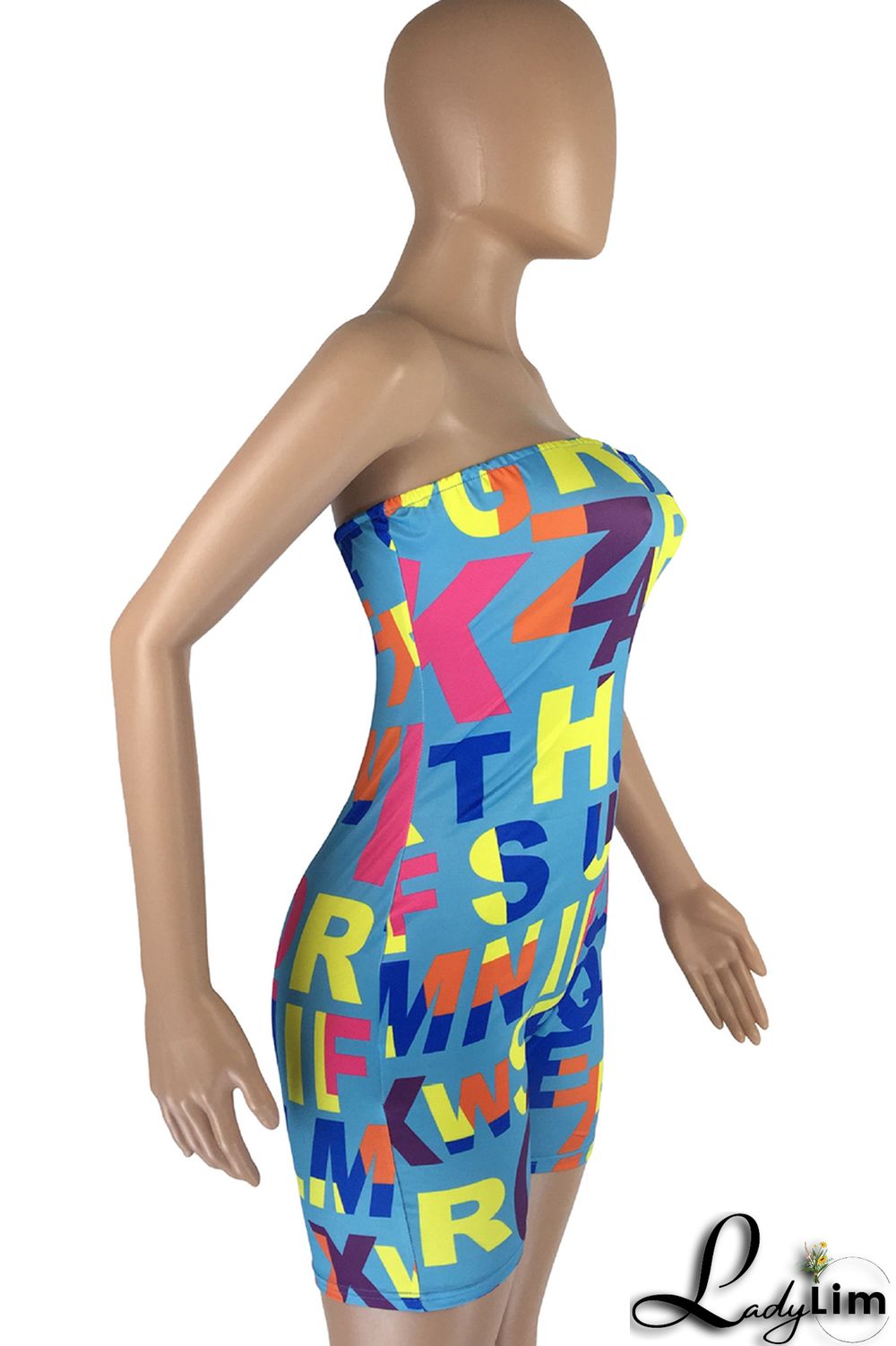 White Fashion Sexy Letter Print Backless Strapless Skinny Romper