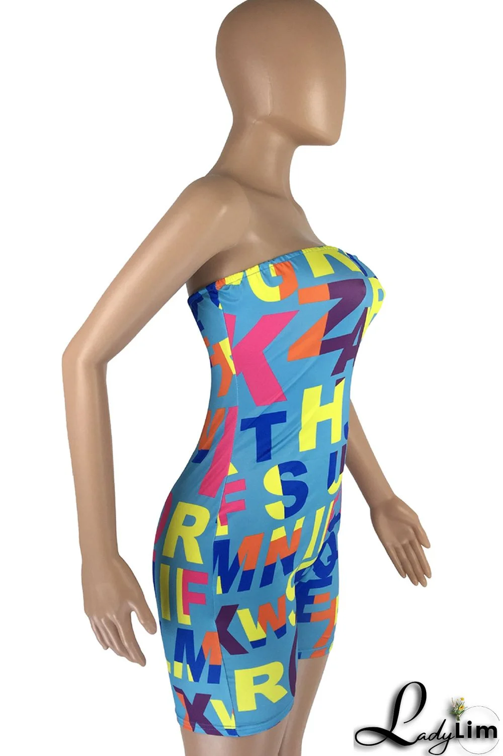 White Fashion Sexy Letter Print Backless Strapless Skinny Romper