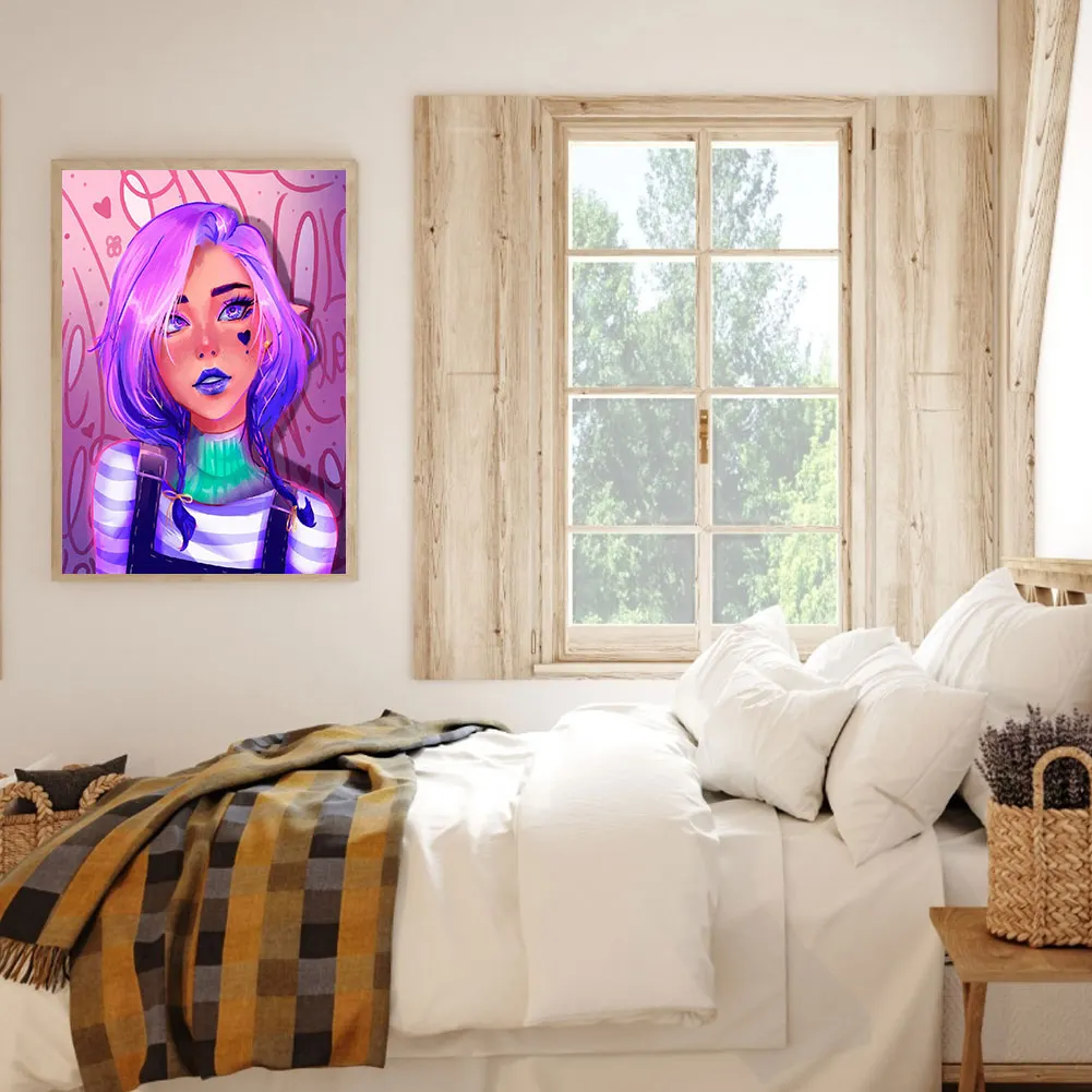 Full Round Diamond Painting 30*40cm - Purple Hair Girl
