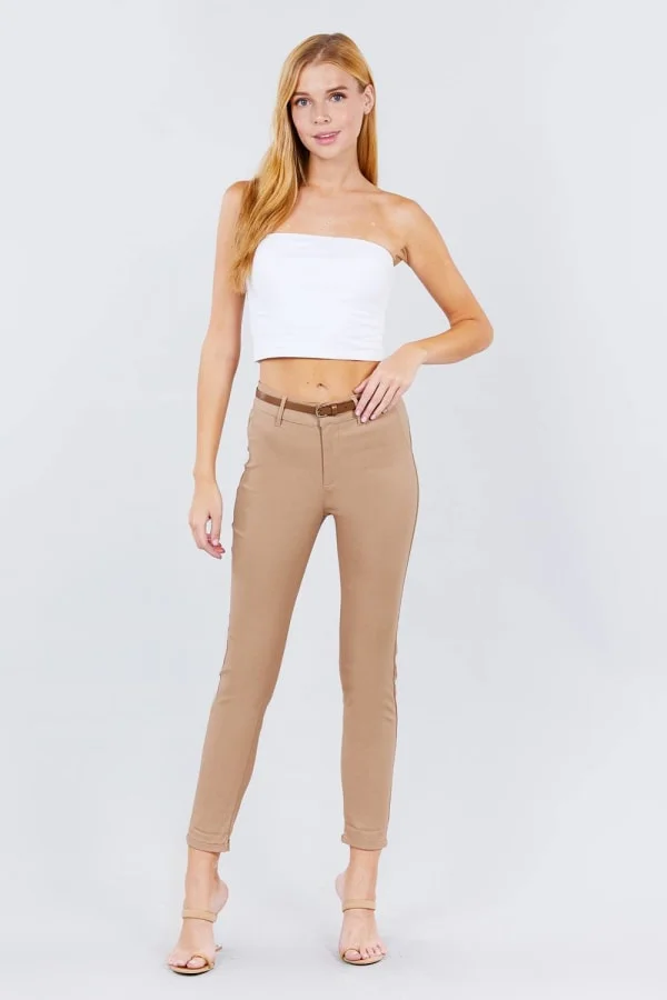Young Mind Textured Belted Pants