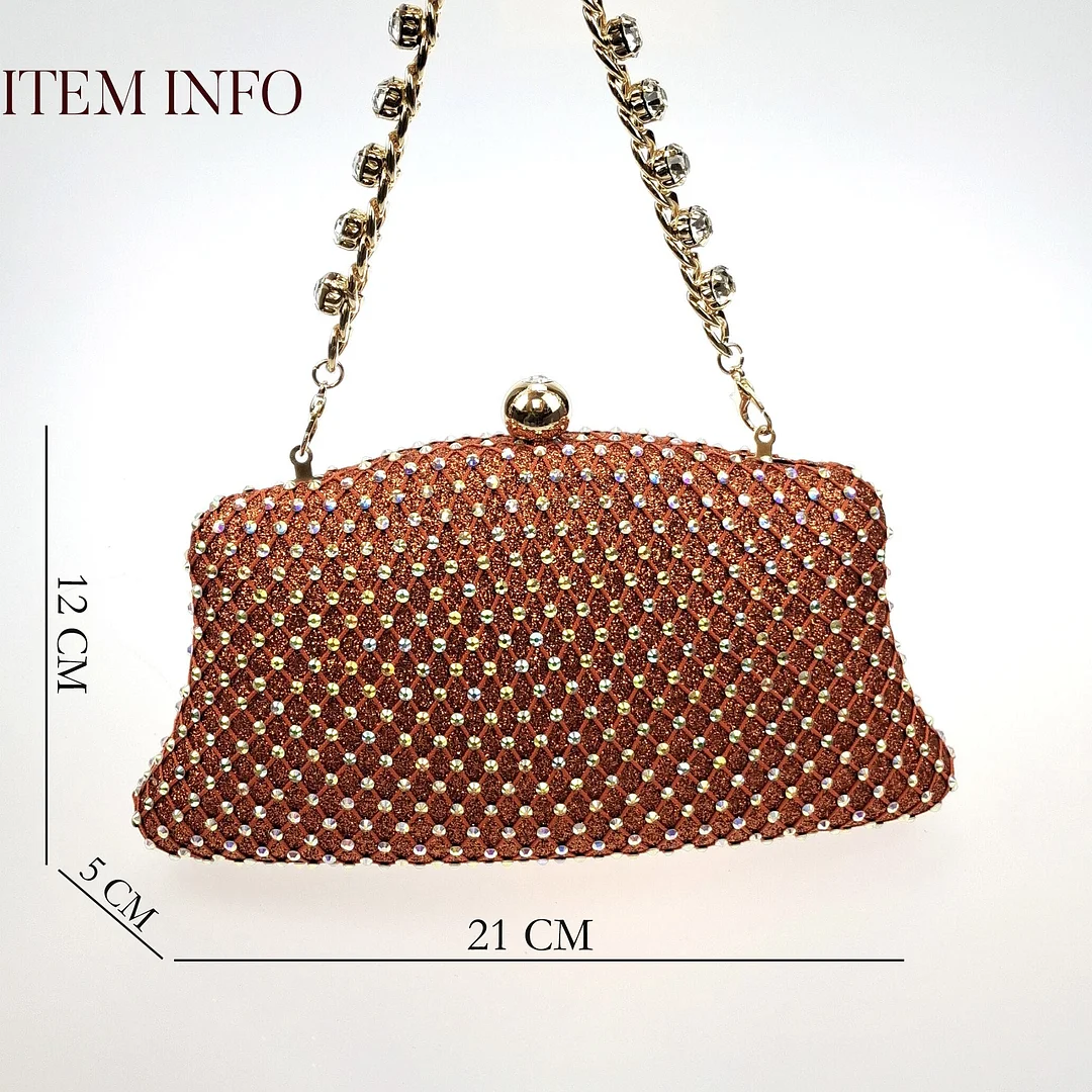 QSGFC2022 Fashion Shiny Full Diamond Decoration In Nigeria Elegant Orange Color Ladies Shoes and Bag For Party Wedding