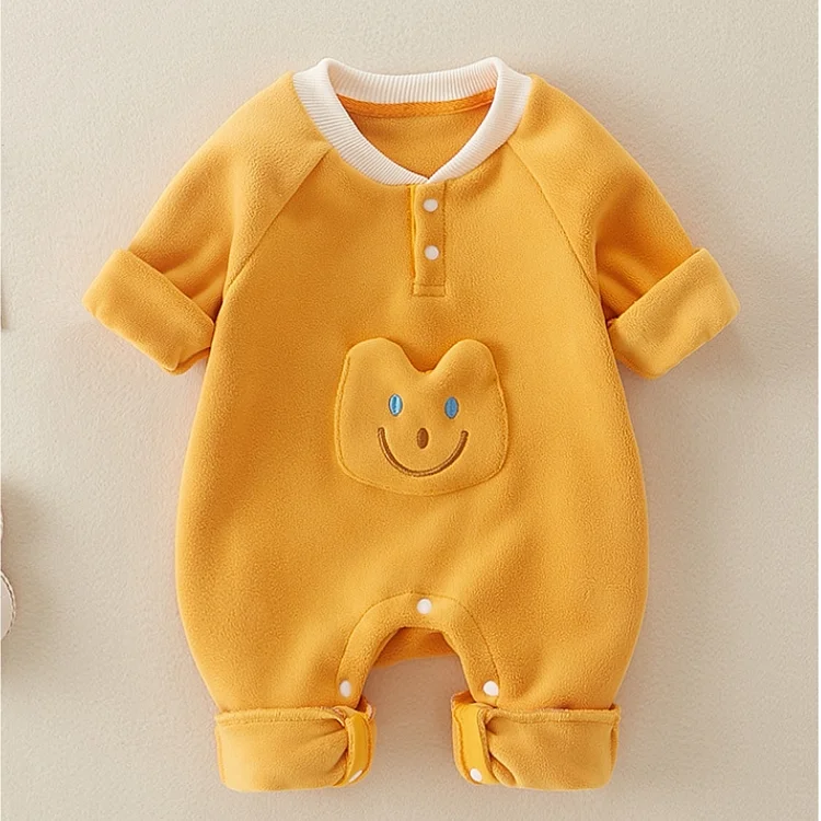 Baby Boy/Girl Smile Face Patch Long Sleeve Thick Romper