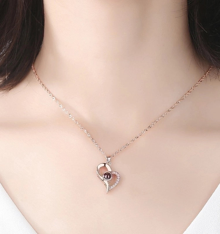925 Sterling Silver Inlaid Gemstone Heart Shape Necklace