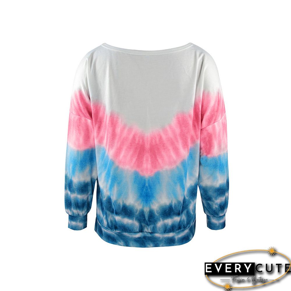 Pink Color Block Tie Dye Long Sleeve Sweatshirt