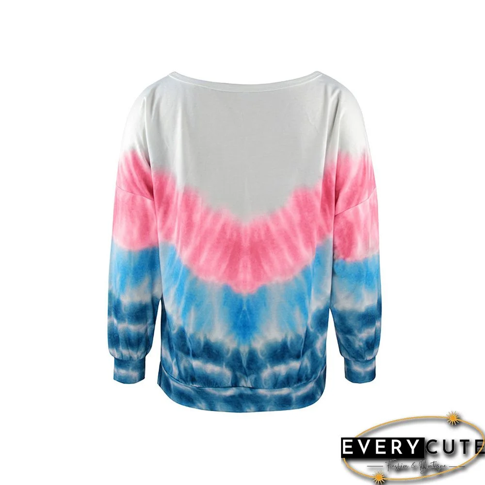 Pink Color Block Tie Dye Long Sleeve Sweatshirt