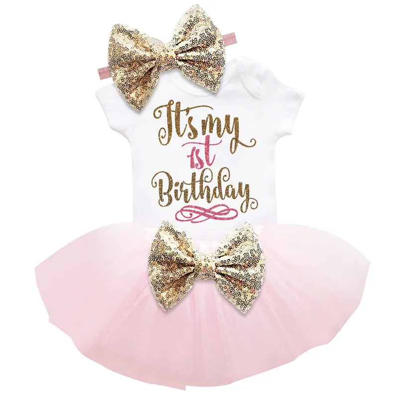 1 Year Girl Baby Birthday Dress Summer New Cotton Kids Baby Clothes First 1st Birthday Christening Dresses For Toddler Girls