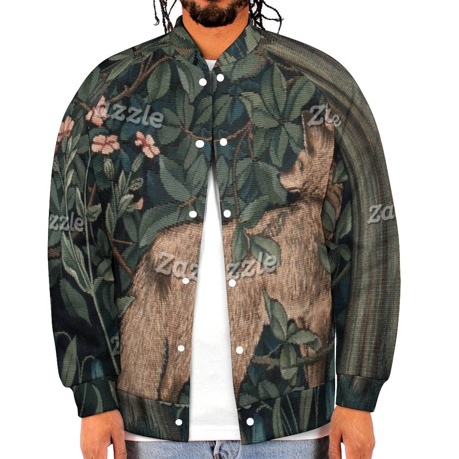 William Morris Wildlife Fox Greenery Art Print Sweatshirt Jacket Mens Casual Lightweight Button Up Bomber Jacket Outwear