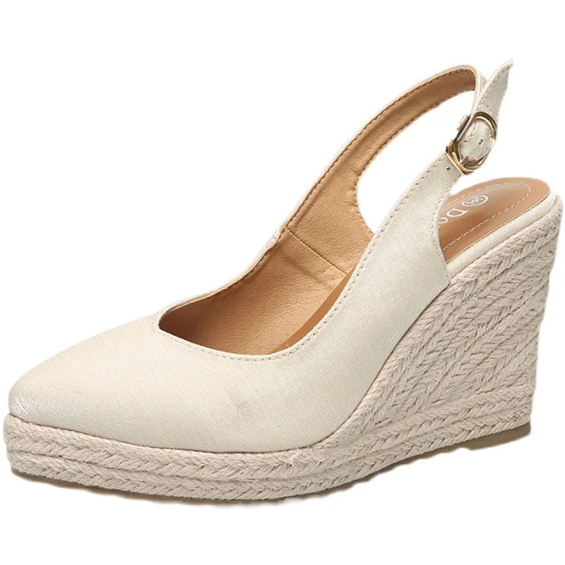 Wongn Wongn Shoes 2023 Summer New Baotou One Word With Sandals Female Retro Straw High Heels