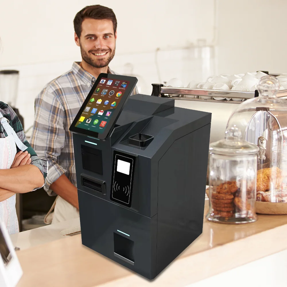 Custom 10.1'' RFID Self Ordering Machine With NV4000 RFID Self Service Kiosk Cash Recycler SDK Service Bill Acceptor Cash Payment Kiosk