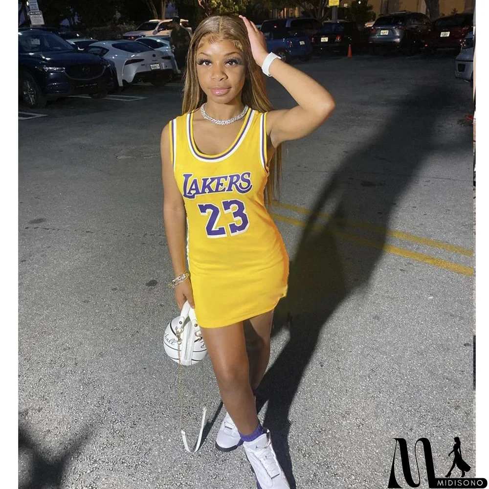 MidiSono - Casual Sports Printed Mini Jersey Dress