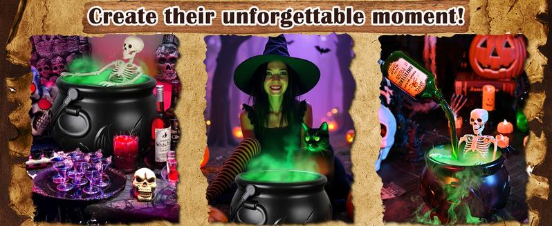 Product Introduction of Halloween Decorations Indoor - Cauldron Halloween Decor with Magic Floating Potion Bottles and Diffuser - Black Plastic Witches Bowl Hocus Pocus Party Decoration for Spooky Vintage Home Kitchen Table. Well Soon Gift 9