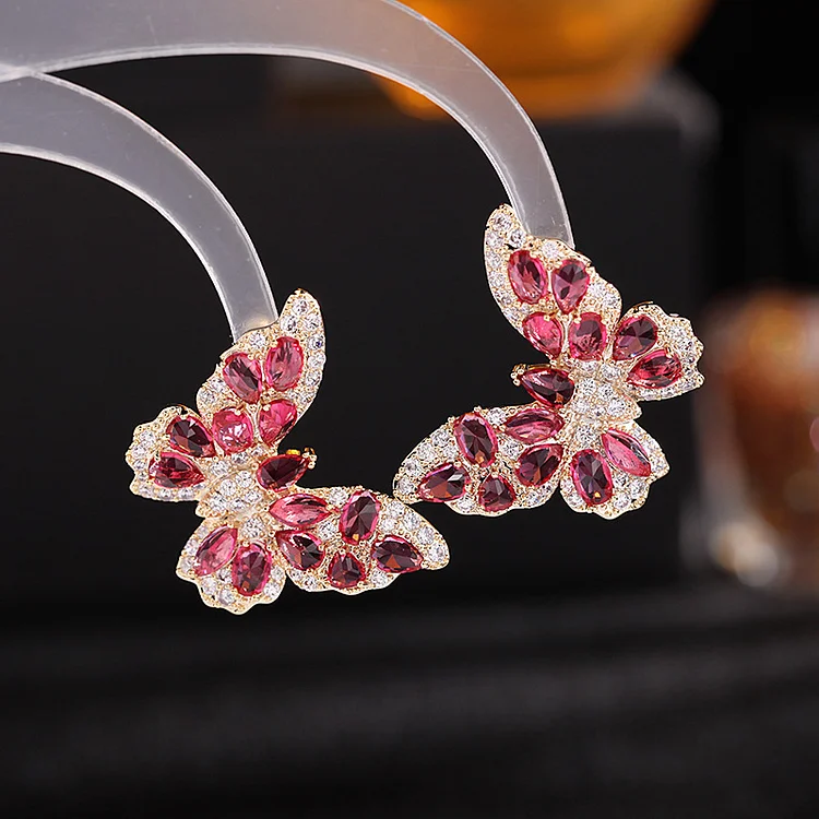 Colorful Zircon Butterfly Stud Earrings KERENTILA