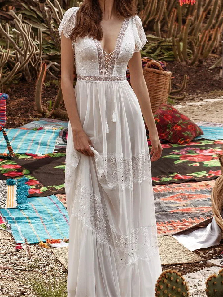 White lace temperament evening dress sexy backless wedding dress White Dresses