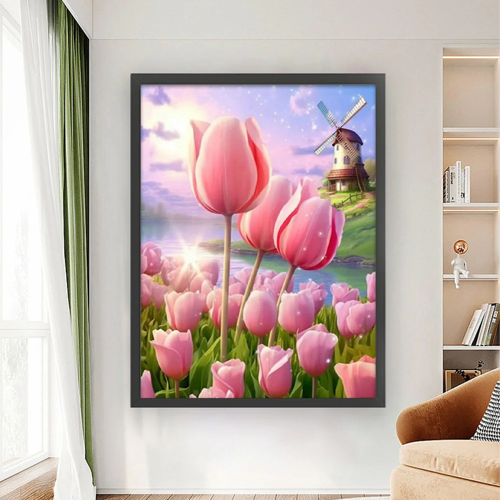 9CT Full Stamped Cross Stitch Bead Embroidery- Tulip(Canvas|44*62CM)