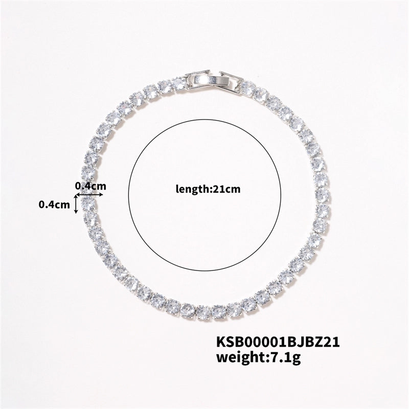 Copper Rhodium Plated Hip-Hop Retro Inlay Solid Color Zircon Bracelets