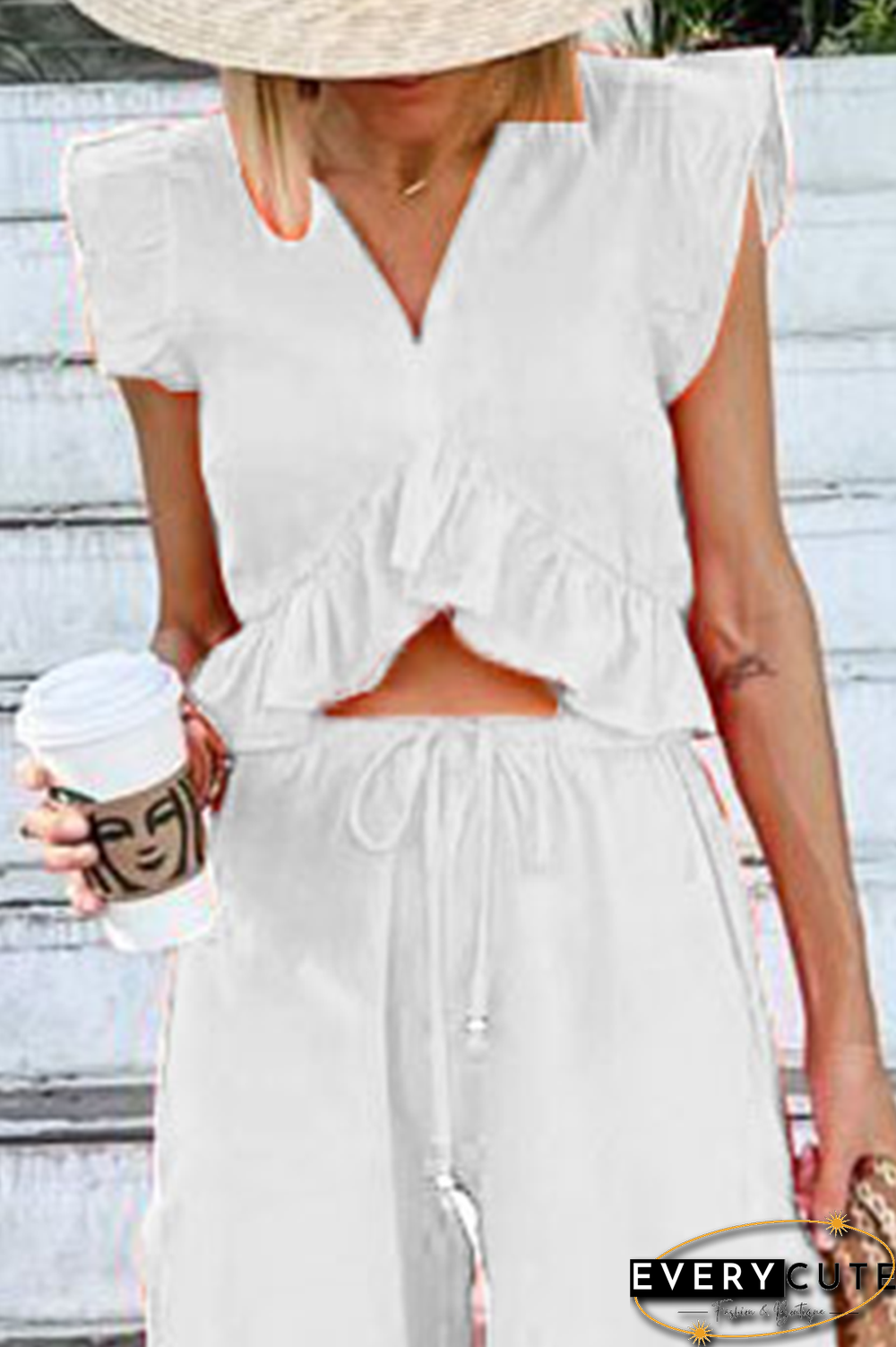 Casual Solid Flounce V Neck Sleeveless Two Pieces(9 Colors)
