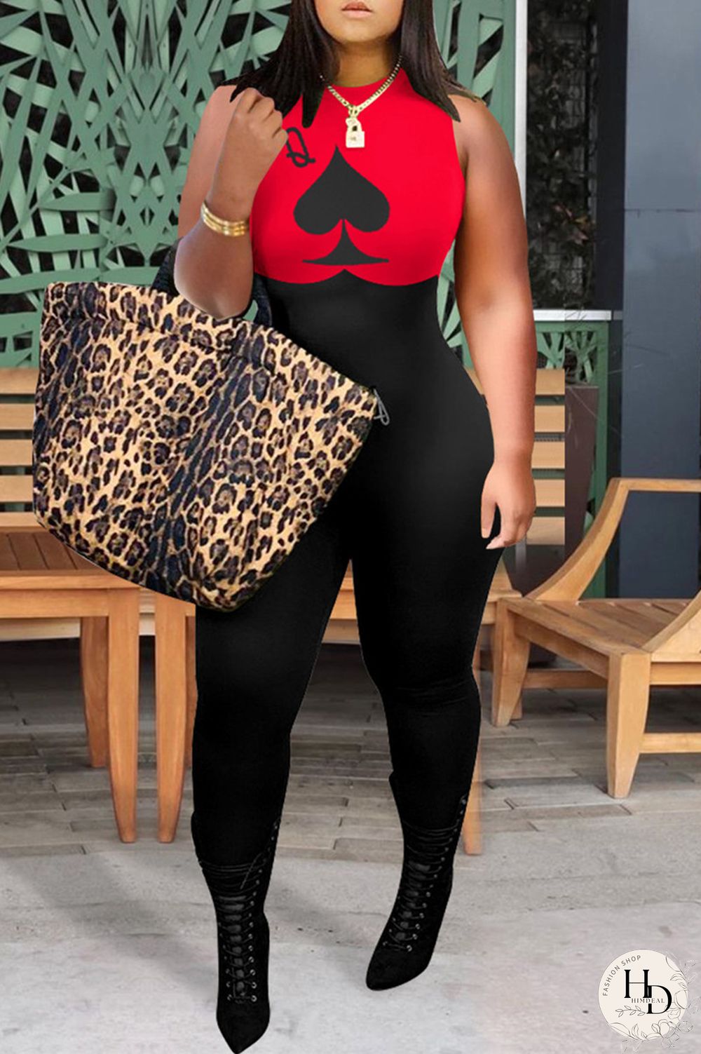 Red Fashion Casual Print Split Joint O Neck Skinny Jumpsuits