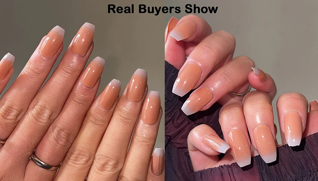 24pcs/box Artificial Nails With Glue Mid-length Fake Nails Gradient Wear Nail Stickers Finished Fake Nails Press On Nails Coffin-Nail Inspo