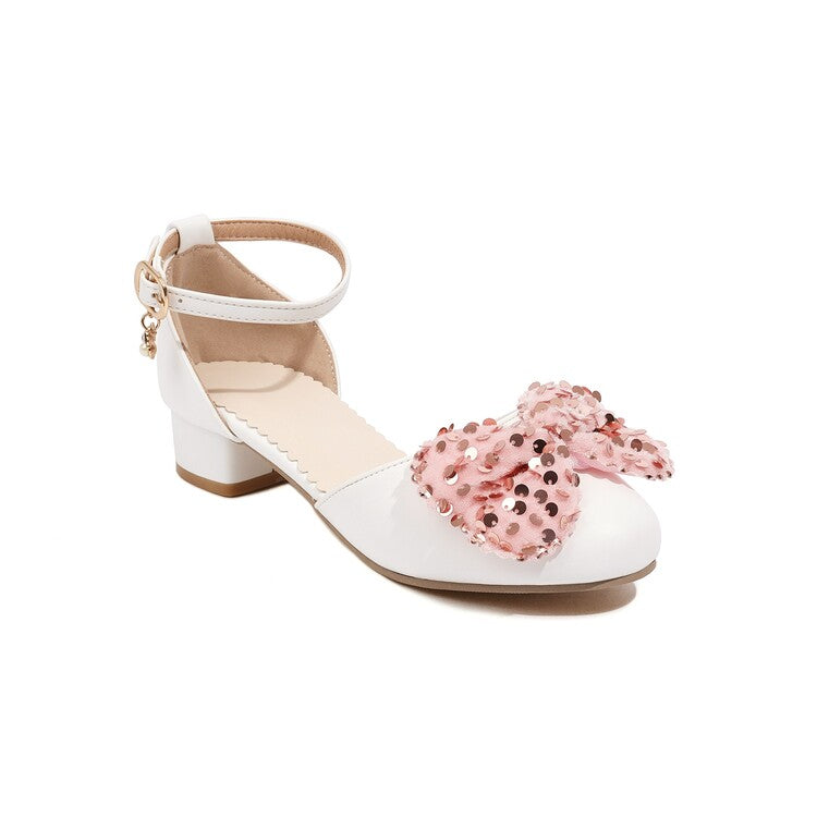 VCSHOES Ankle Strap Rhinestone Butterfly Knot Hollow Out Block Heel Sandals