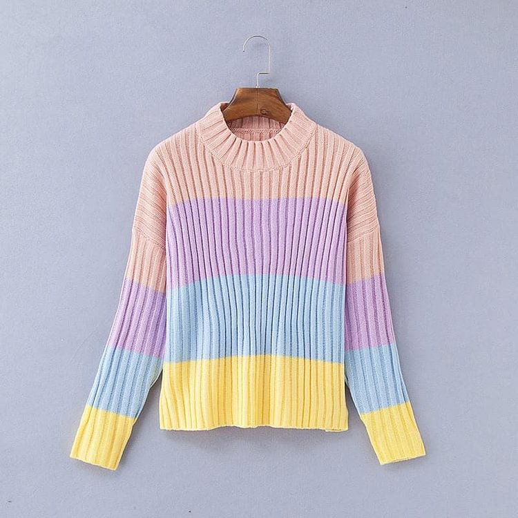 Macaron colors cute oversized knitted pullover jumper S12980