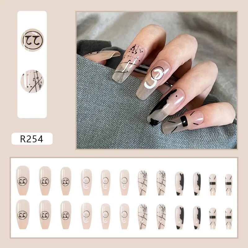 24pcs 4 Fire Patterns Design Cool Girls Hand Decorative False Nails with Glue Full Cover Detachable false nails with designs-Nail Inspo