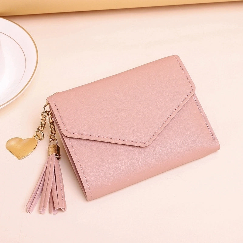 Wallet Ladies New Short Tassel Pendant Litchi Pattern Wallet Card Holder Cute Coin Purse In Stock