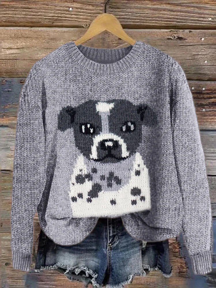 VChics Lovely Dog Knit Art Cozy Knit Sweater