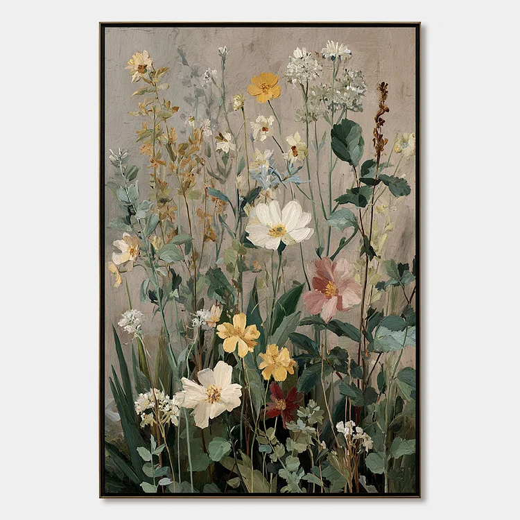 WILD BLOOM SERENADE: Vintage Style Wildflower Meadow Oil Painting（Canvas painting）