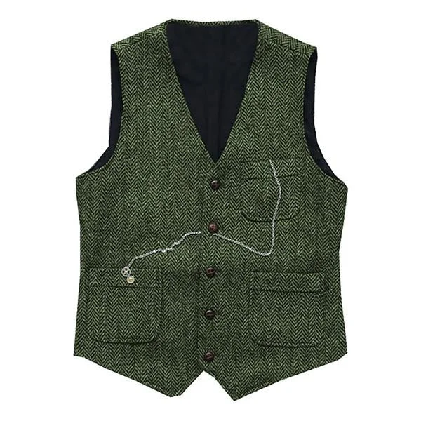 Men's Herringbone V-Neck Suit Vest (Chain Excluded) 44249041M