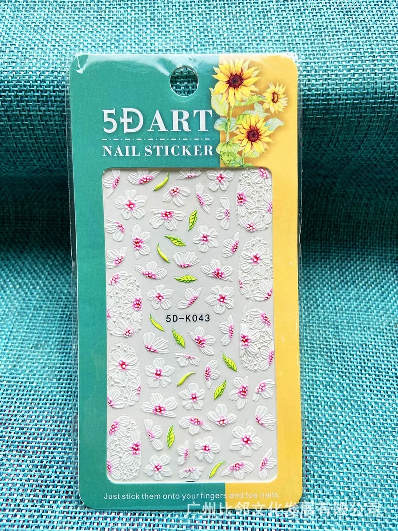 5D Embossed Nail Art Stickers Butterfly Rose Animal Design Flowers Lace Gel Decals Acrylic Engraved Sliders Manicure Art Decora-Nail Inspo