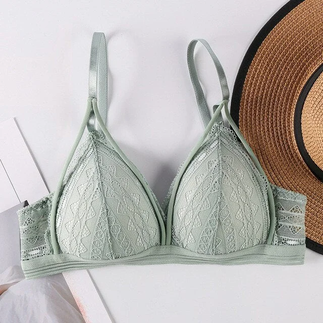 Sexy Lace Bralette Wireless Bras For Women Transparent Underwear One-Piece Floral Lace Brassiere Push Up Lingerie Backless Bra