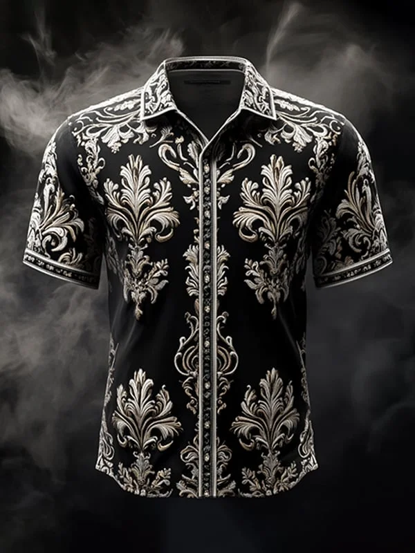 Men's Retro Gothic Pattern Short Sleeve Shirt 